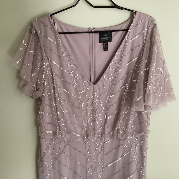 Ladies Adrianna PAPELLSize 14 Beaded Sequins Long Light Colored Mauve  Dress - Picture 7 of 7